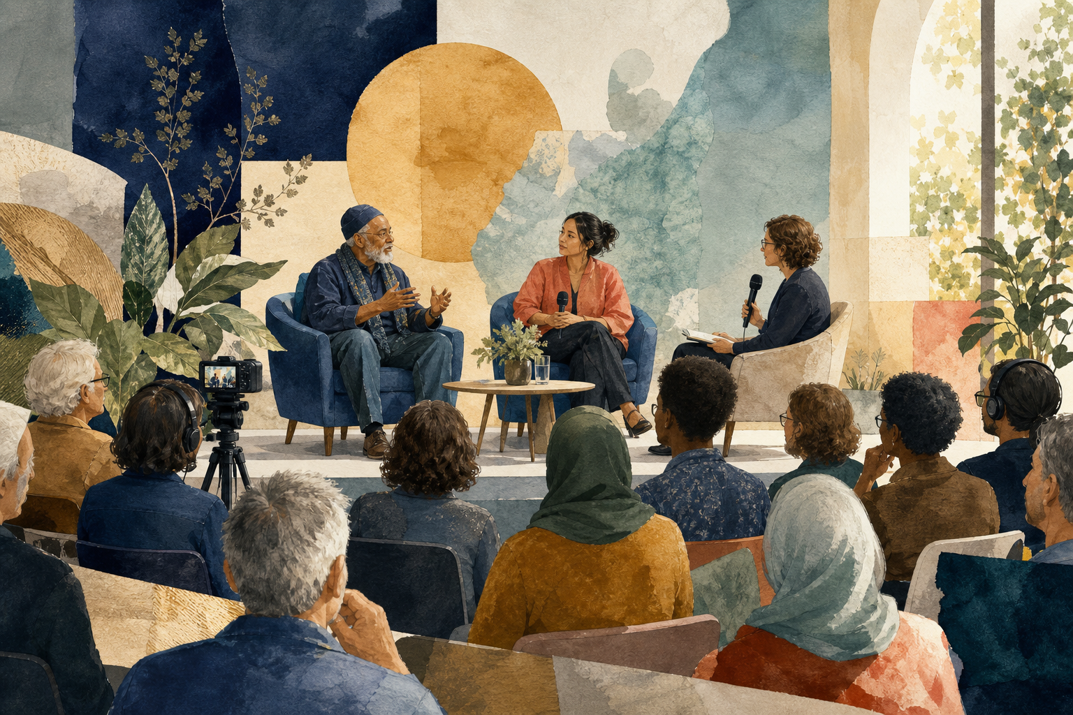 A diverse audience gathered for a recorded peace-education conversation
